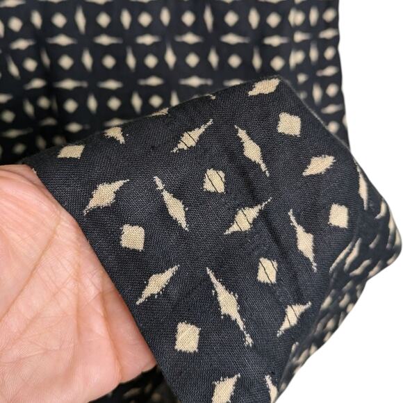 J. Jill 100% Linen Midi Dress Womens Large Black Tan Abstract Geometric Cap Slee - Picture 6 of 10